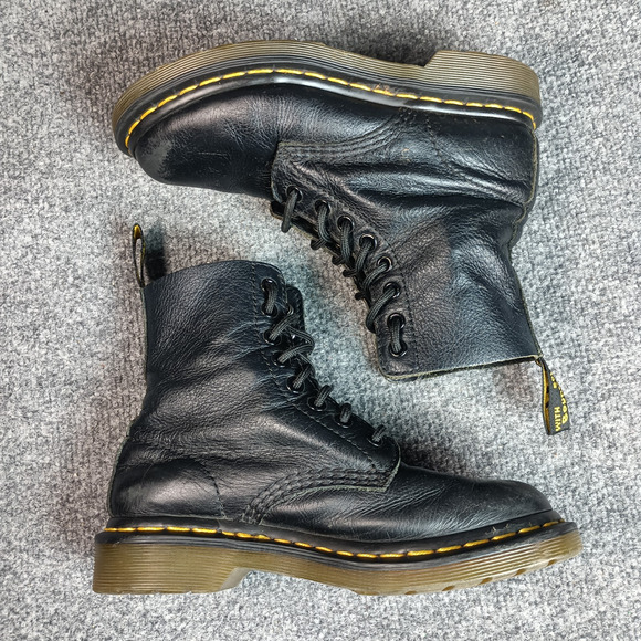 Dr Martens Boots Women Size 5 Black 1460 Pascal Leather Combat 8 Eyelet - Picture 4 of 8